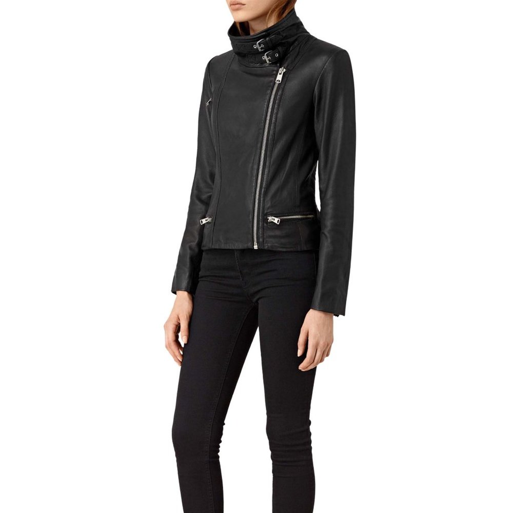 All Saints Bales Leather Biker  Jacket Black Size US 6